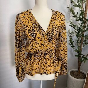 Yellow Cinch waist, wrap blouse
